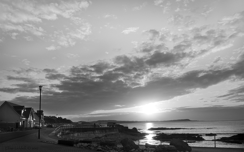 Sunset Banff Bay in B+W Aberdeenshire Scotland