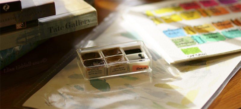 watercolour paints and charts